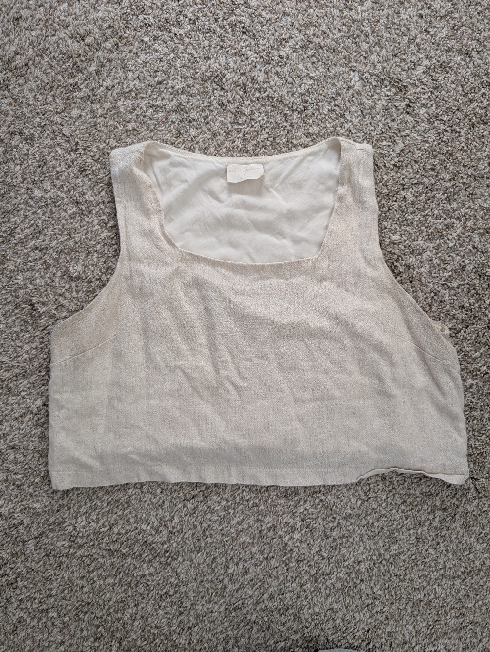 Allie Rose Linen Sleeveless Crop Top Cream Sz L Lagenlook Beach Effortless